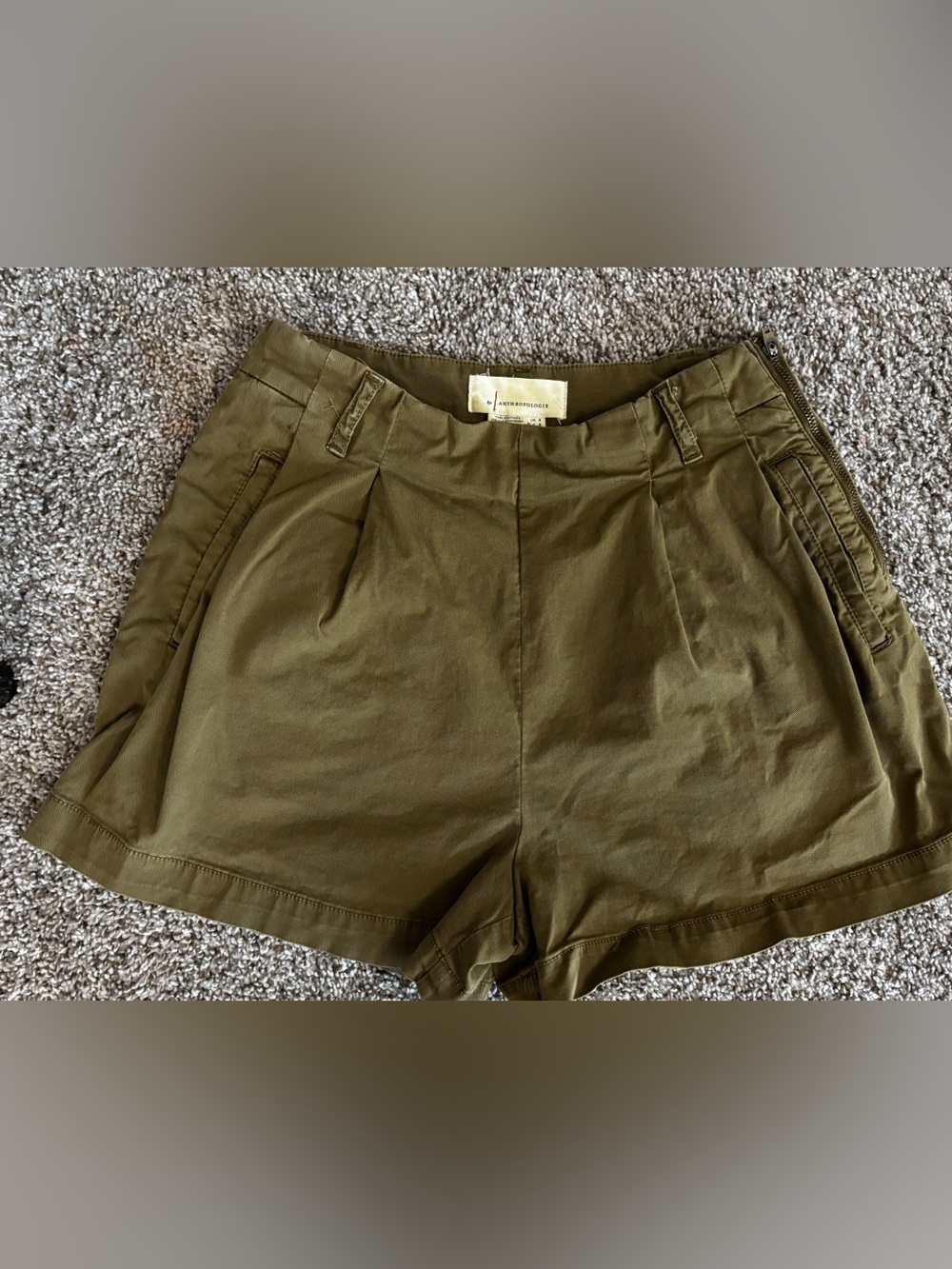 Anthropologie Olive Utility High-Waist Pleated Shorts side zip